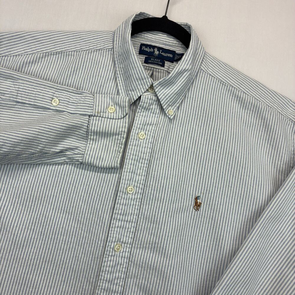 Vintage Ralph Lauren Blake Shirt Men’s XL Blue Stripe Oxford Button Down Cotton